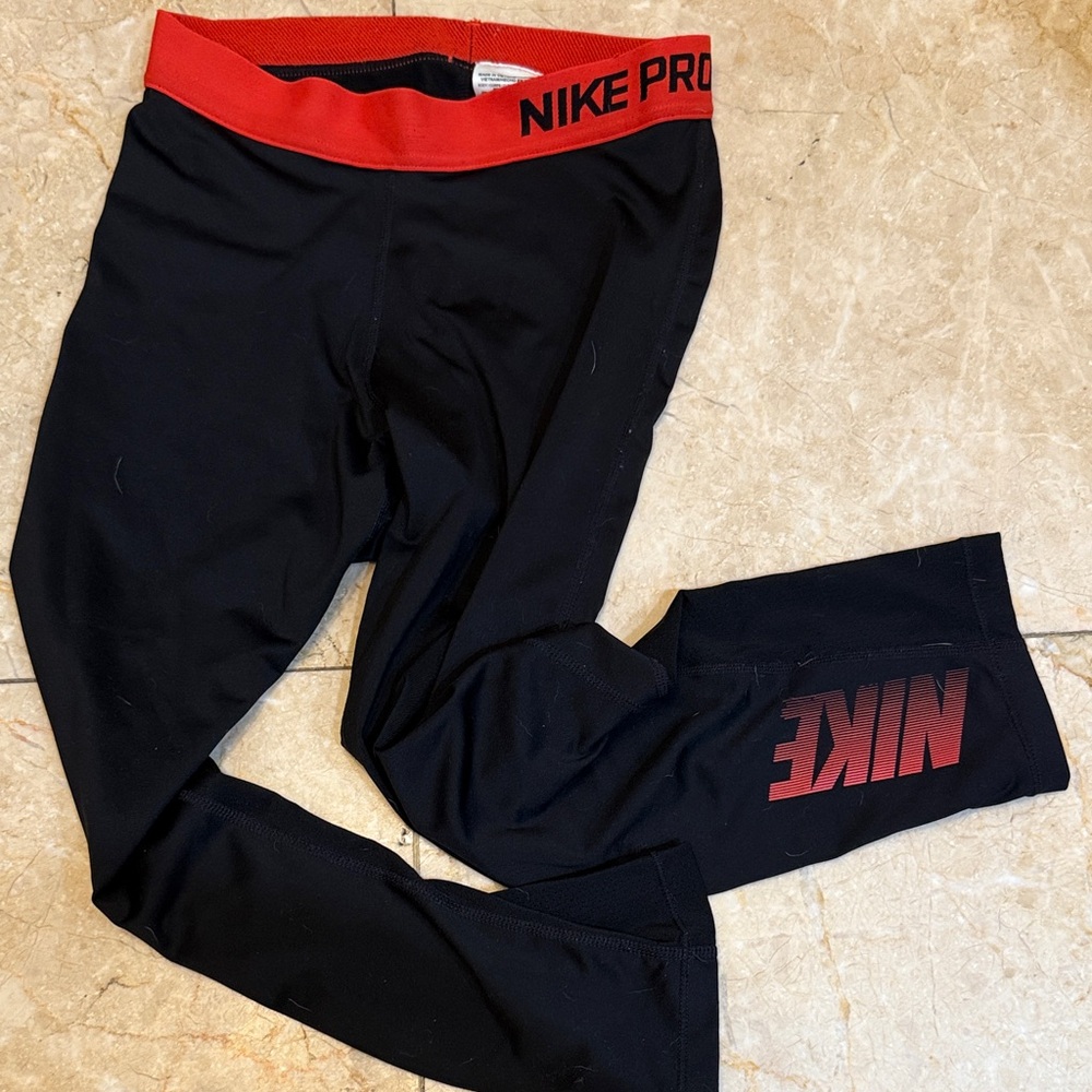 Nike Black Leggings with Red Waistband